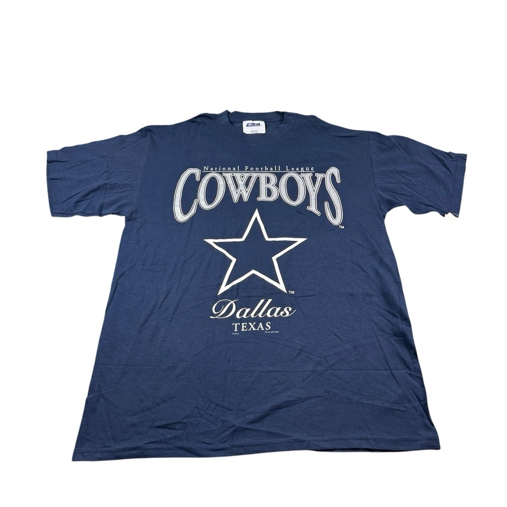 Vintage 90s Dallas Cowboys T-Shirt Size L 1997 Spellout Logo NFL CSA NWT